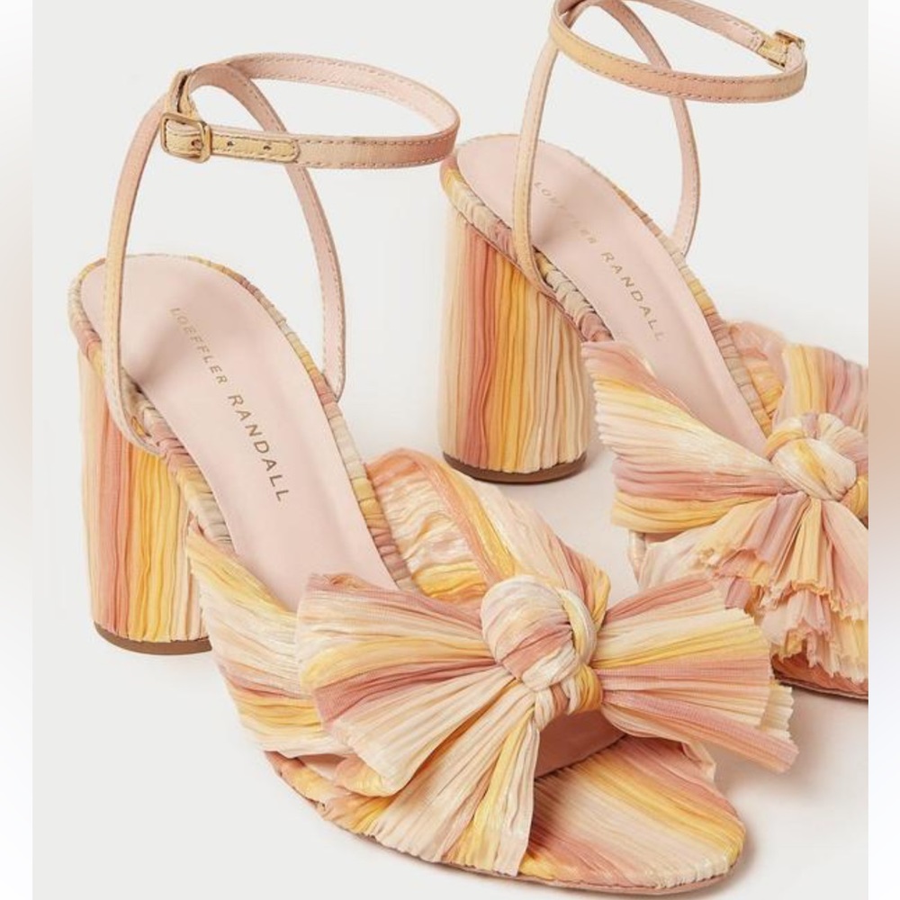 Loeffler Randall Multicolor Pastel Pleated Bow Block Heel Sandals